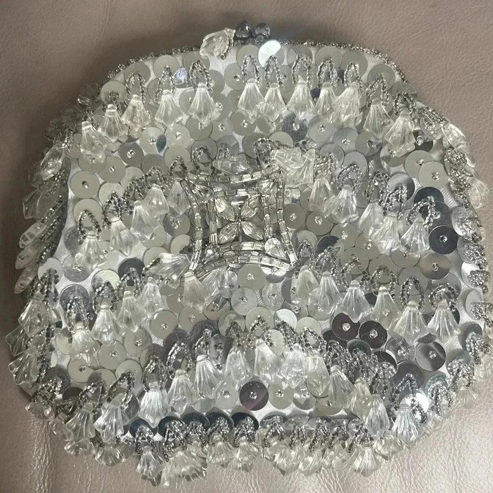 Vintage Evening Bag with Sequins, Beads & and  Vintage Brooch - Picture 6 of 10